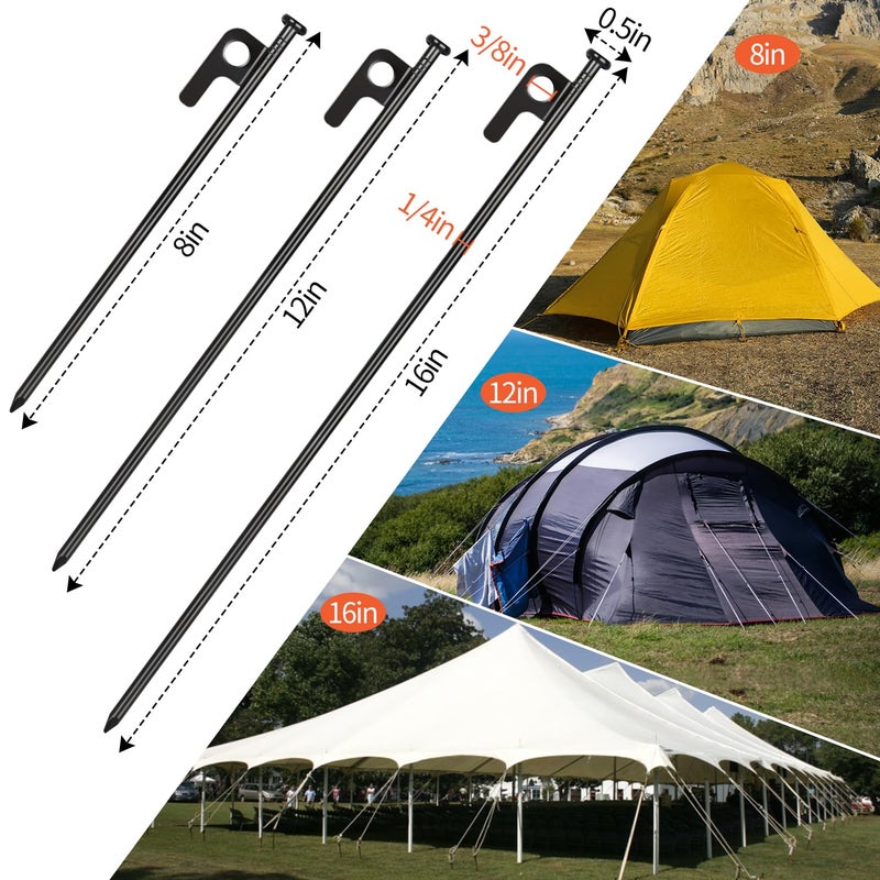 DkOvn 16 Pack Tent Stakes, 8in Heavy Duty Stakes with Storage Bag, Forged Steel Tent Pegs for Camping - Image 2